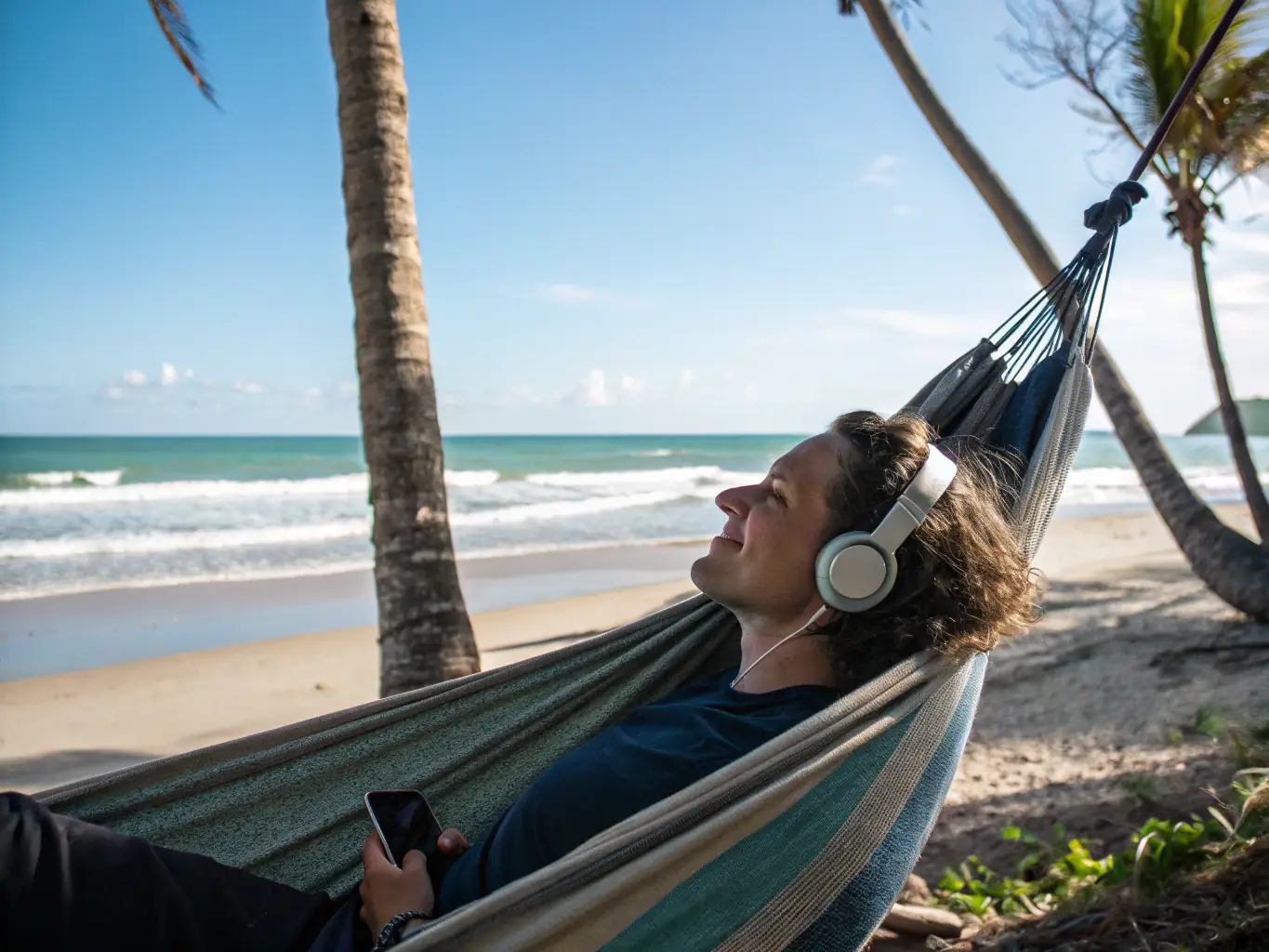 A person relaxing in a hammock with a laptop nearby, symbolizing the free time gained by using SubmitStudio's job search automation service.
